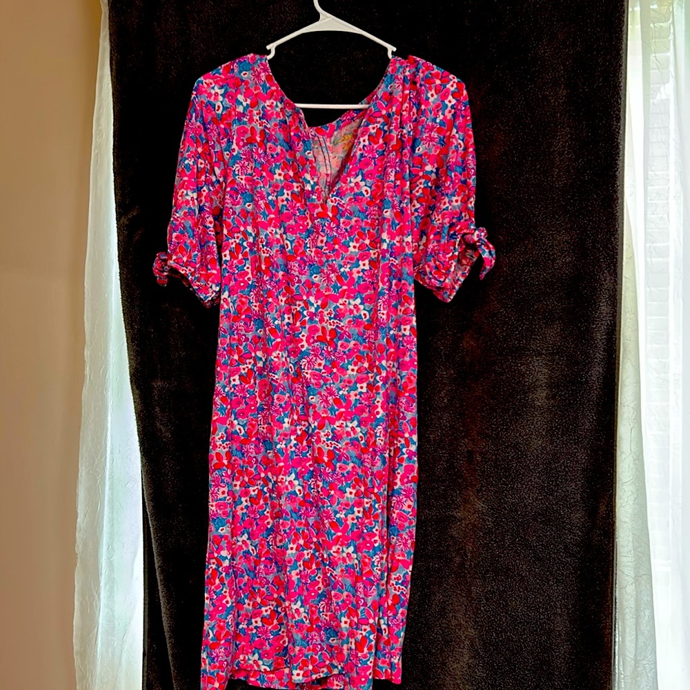 Lilly Pulitzer Pink and Blue Puff Sleeve Sundress